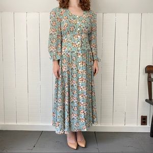 Vintage Leslie Fay Antique Floral Midi Dress